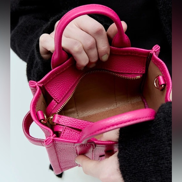 {Marc Jacobs} The Leather MINI Tote Bag #955 LIPSTICK PINK - Crossbody Bag - Picture 6 of 10